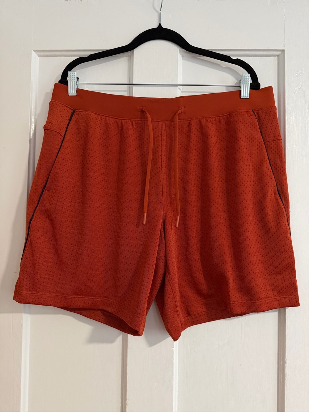 Lululemon Men's Orange Athletic Mesh Shorts with Drawstring XL